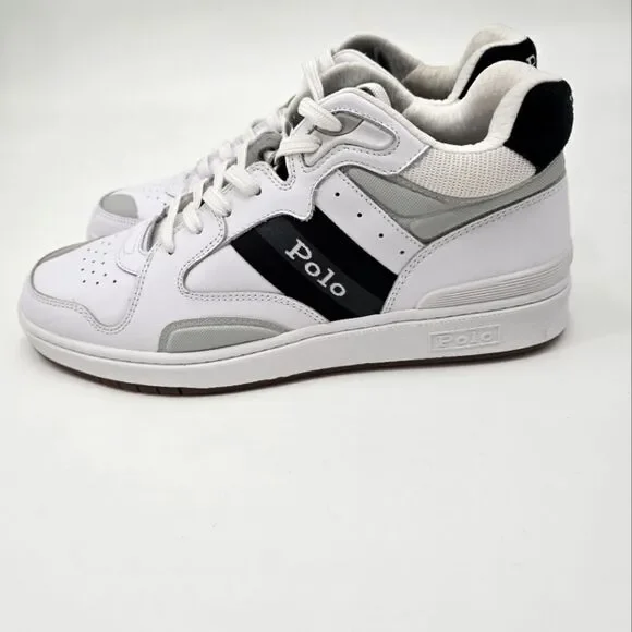 Polo Ralph Lauren Men's Court Mid Pro Leather Chunky White Sneakers Size 10.5